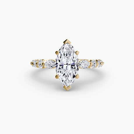 TIERED ACCENT – Marquise Cut Graduated Diamond Solitaire Ring Setting in Yellow Gold | SARATTI