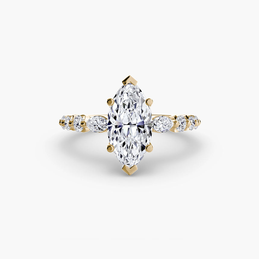 TIERED ACCENT – Marquise Cut Graduated Diamond Solitaire Ring Setting in Yellow Gold | SARATTI