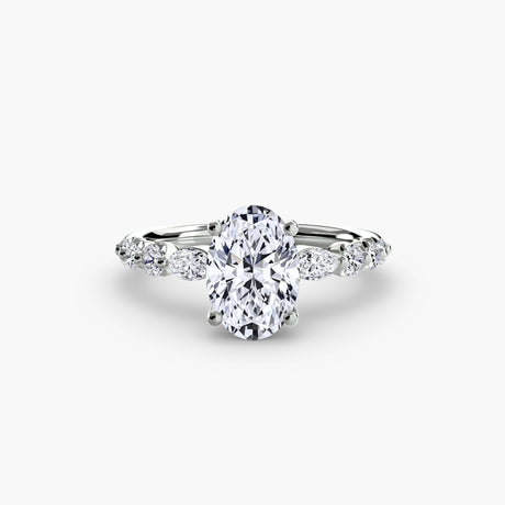 TIERED ACCENT Oval Cut graduated diamond solitaire ring setting in White Gold | SARATTI