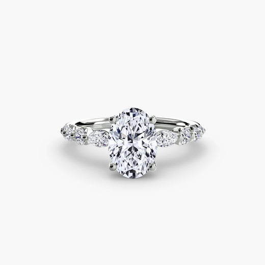 TIERED ACCENT Oval Cut graduated diamond solitaire ring setting in White Gold | SARATTI