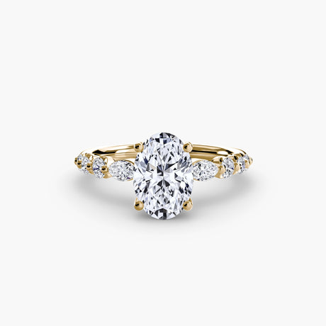 TIERED ACCENT Oval Cut graduated diamond solitaire ring setting in Yellow Gold | SARATTI