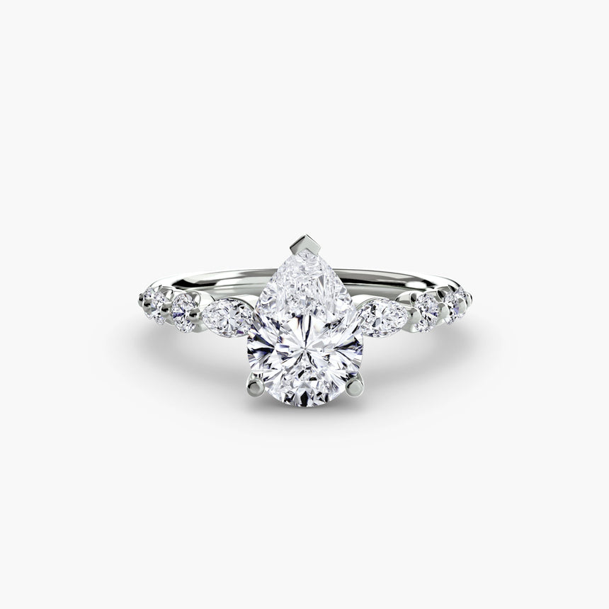 TIERED ACCENT – Pear Cut Graduated Diamond Solitaire Ring Setting in 950 Platinum | SARATTI