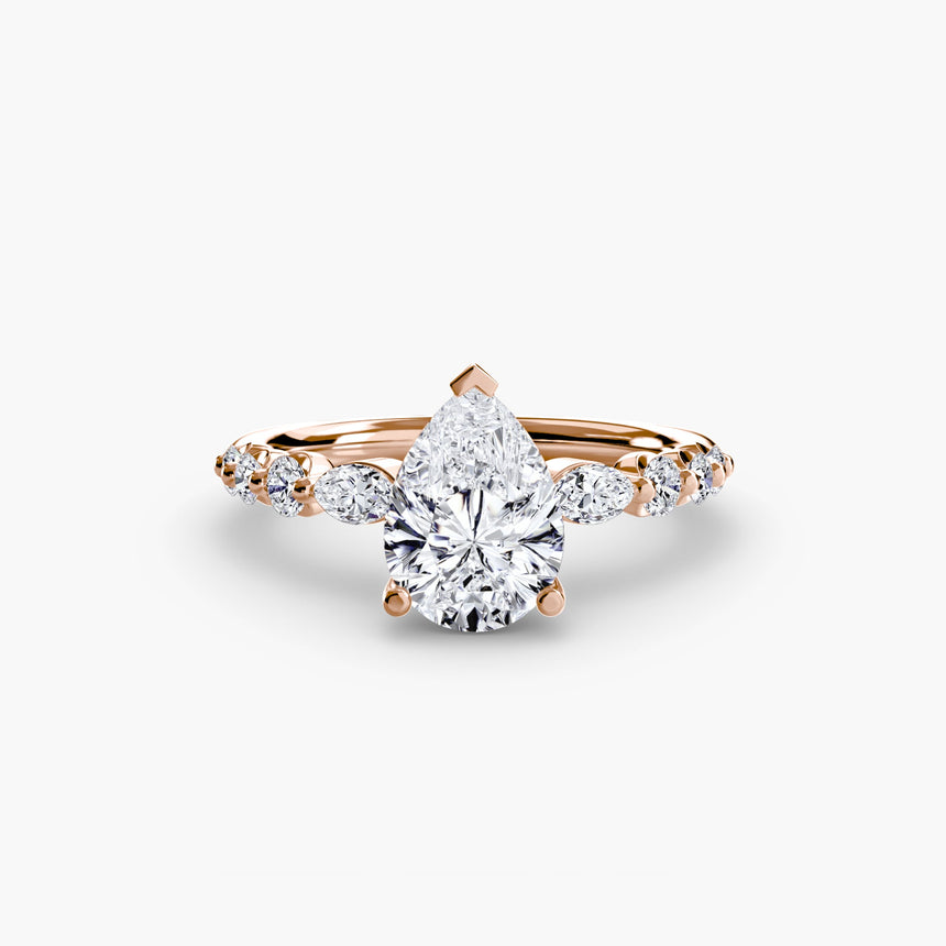 TIERED ACCENT – Pear Cut Graduated Diamond Solitaire Ring Setting in Rose Gold | SARATTI