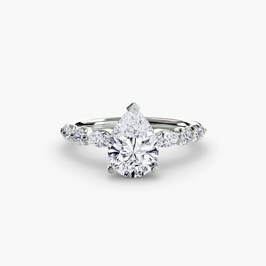 TIERED ACCENT – Pear Cut Graduated Diamond Solitaire Ring Setting in White Gold | SARATTI
