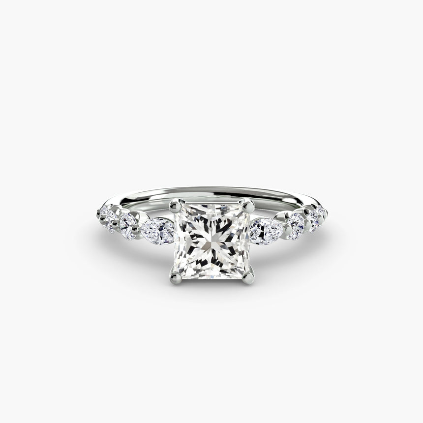 TIERED ACCENT – Princess Cut Graduated Diamond Solitaire Ring Setting in 950 Platinum | SARATTI