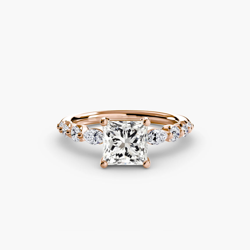 TIERED ACCENT – Princess Cut Graduated Diamond Solitaire Ring Setting in Rose Gold | SARATTI