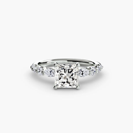 TIERED ACCENT – Princess Cut Graduated Diamond Solitaire Ring Setting in White Gold | SARATTI