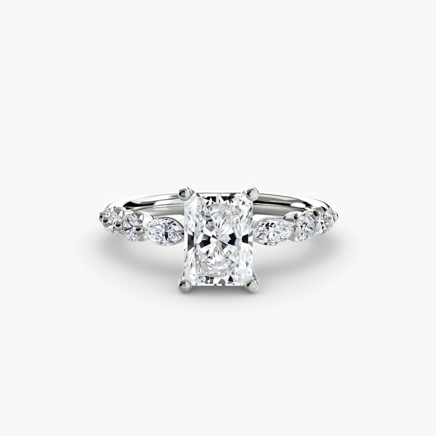 TIERED ACCENT Radiant Cut Graduated Diamond Solitaire Ring Setting in 950 Platinum | SARATTI