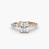TIERED ACCENT Radiant Cut Graduated Diamond Solitaire Ring Setting in Rose Gold | SARATTI