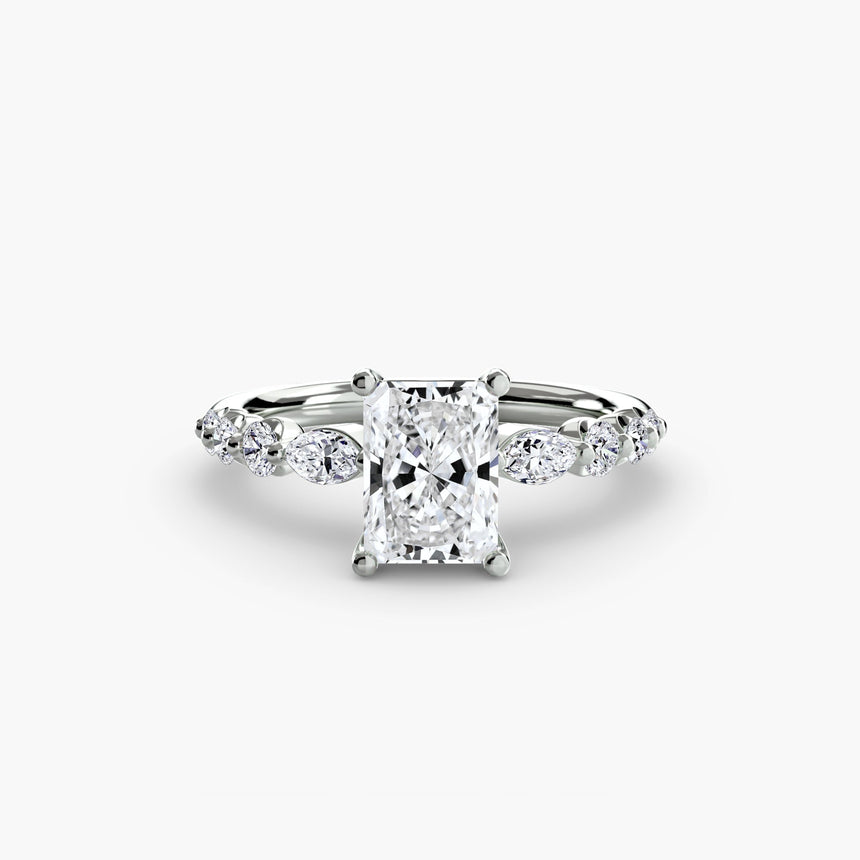 TIERED ACCENT Radiant Cut Graduated Diamond Solitaire Ring Setting in White Gold | SARATTI