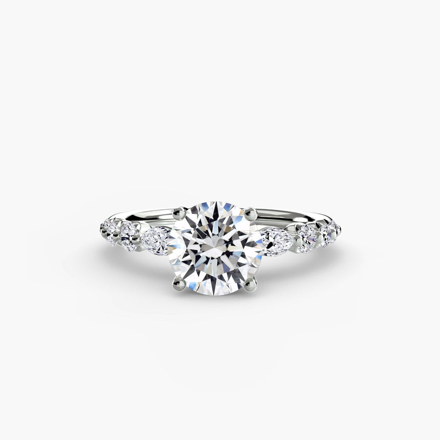 TIERED ACCENT – Round Cut Graduated Diamond Solitaire Ring Setting in 950 Platinum | SARATTI