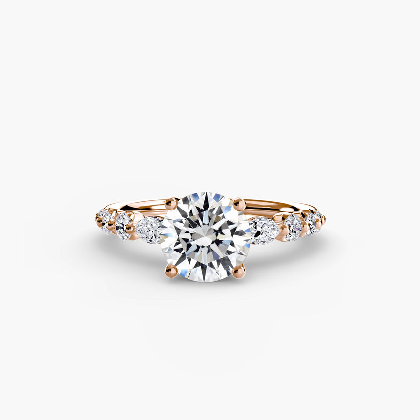 TIERED ACCENT – Round Cut Graduated Diamond Solitaire Ring Setting in Rose Gold | SARATTI
