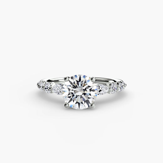 TIERED ACCENT – Round Cut Graduated Diamond Solitaire Ring Setting in White Gold | SARATTI