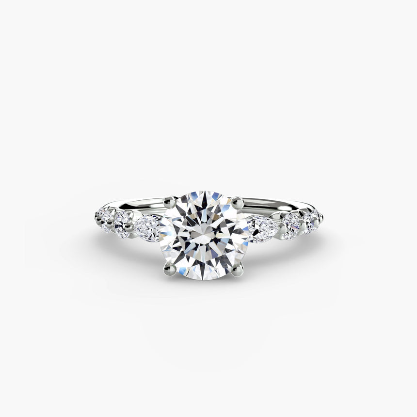 TIERED ACCENT – Round Cut Graduated Diamond Solitaire Ring Setting in White Gold | SARATTI