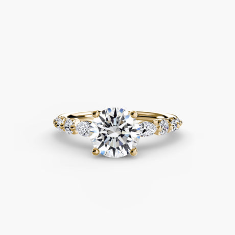 TIERED ACCENT – Round Cut Graduated Diamond Solitaire Ring Setting in Yellow Gold | SARATTI