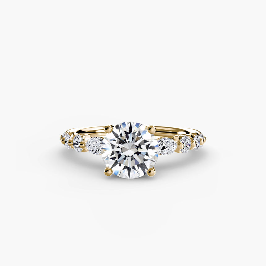 TIERED ACCENT – Round Cut Graduated Diamond Solitaire Ring Setting in Yellow Gold | SARATTI