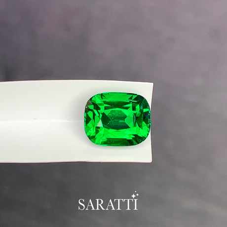 top facing view of 2.14ct cushion cut tsavorite