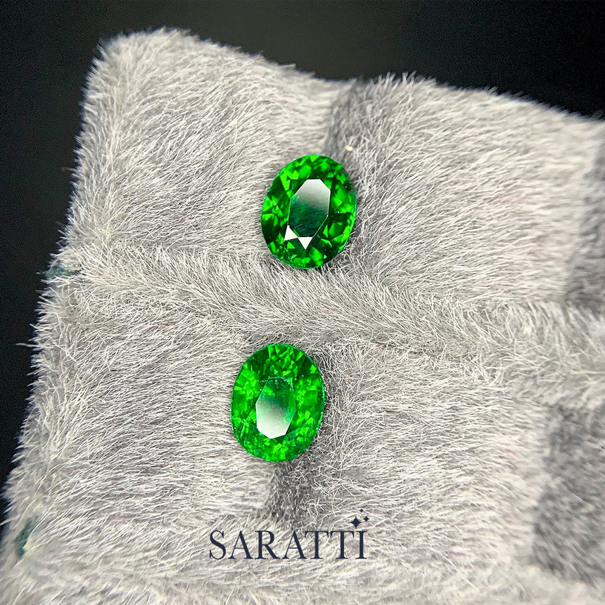 top view of 2.09ct oval cut tsavorite pair