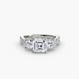 TRILOGIA – Asscher Cut Pavé Three-Stone Ring Setting in 950 Platinum | SARATTI