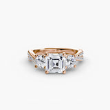 TRILOGIA – Asscher Cut Pavé Three-Stone Ring Setting in Rose Gold | SARATTI