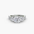 TRILOGIA – Asscher Cut Pavé Three-Stone Ring Setting in White Gold | SARATTI