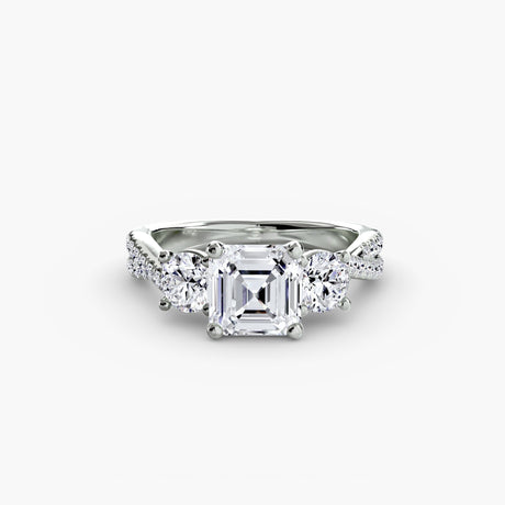 TRILOGIA – Asscher Cut Pavé Three-Stone Ring Setting in White Gold | SARATTI