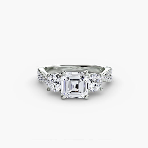TRILOGIA – Asscher Cut Pavé Three-Stone Ring Setting in White Gold | SARATTI