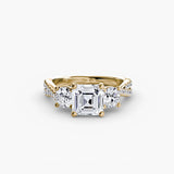 TRILOGIA – Asscher Cut Pavé Three-Stone Ring Setting in Yellow Gold | SARATTI