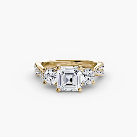 TRILOGIA – Asscher Cut Pavé Three-Stone Ring Setting in Yellow Gold | SARATTI