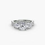 TRILOGIA – Cushion Cut Pavé Three-Stone Ring Setting – White Gold view | SARATTI