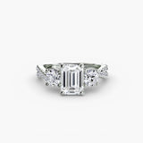 TRILOGIA Emerald Cut three-stone pavé diamond ring setting in 950 Platinum | SARATTI