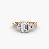 TRILOGIA Emerald Cut three-stone pavé diamond ring setting in Rose Gold | SARATTI