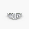 TRILOGIA Emerald Cut three-stone pavé diamond ring setting in White Gold | SARATTI