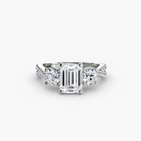 TRILOGIA Emerald Cut three-stone pavé diamond ring setting in White Gold | SARATTI