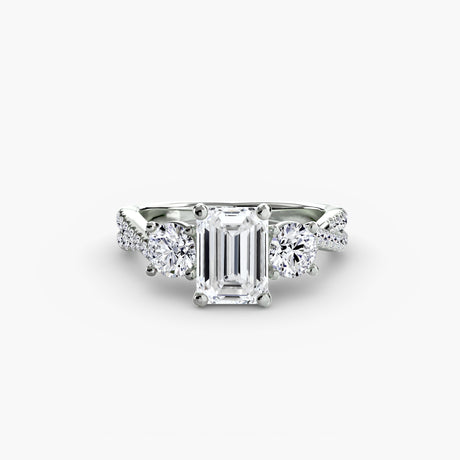 TRILOGIA Emerald Cut three-stone pavé diamond ring setting in White Gold | SARATTI