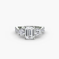 TRILOGIA – Emerald Cut Three-Stone Pavé Diamond Ring Setting