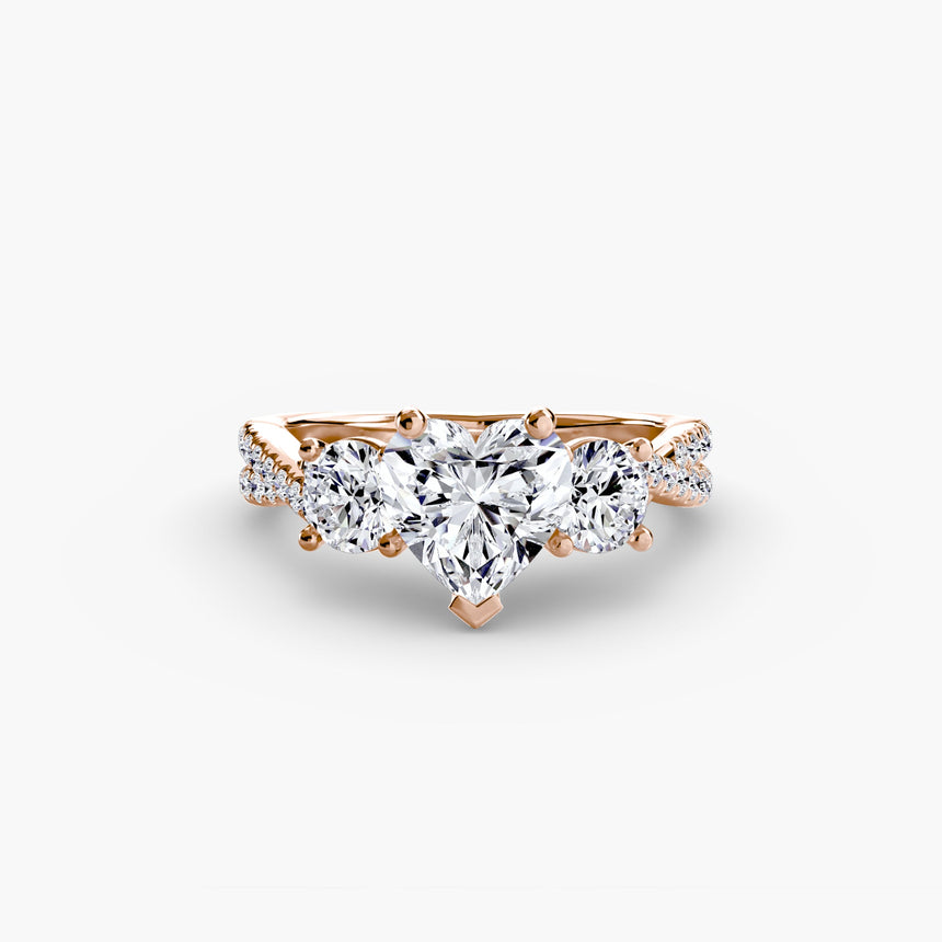 TRILOGIA Heart Cut Pavé Three-Stone Ring Setting in Rose Gold | SARATTI