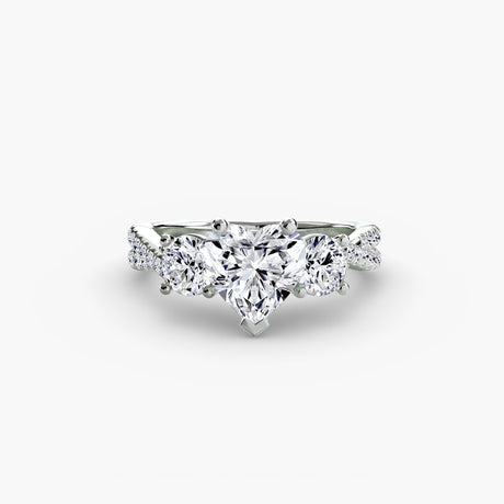 TRILOGIA Heart Cut Pavé Three-Stone Ring Setting in White Gold | SARATTI