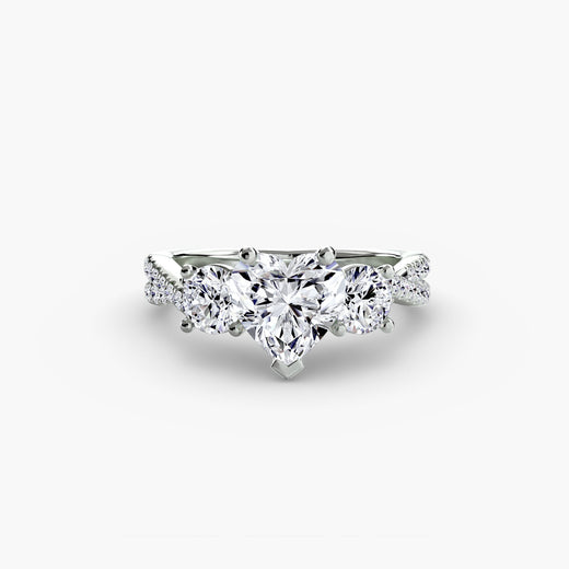 TRILOGIA Heart Cut Pavé Three-Stone Ring Setting in White Gold | SARATTI