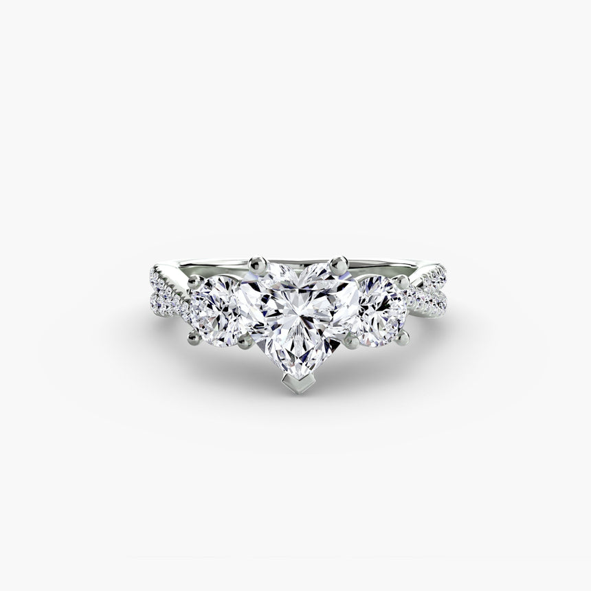 TRILOGIA Heart Cut Pavé Three-Stone Ring Setting in White Gold | SARATTI