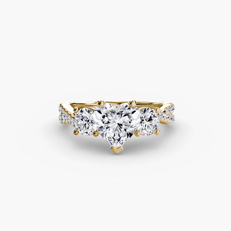 TRILOGIA Heart Cut Pavé Three-Stone Ring Setting in Yellow Gold | SARATTI