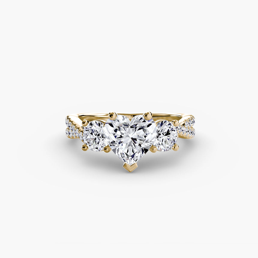 TRILOGIA Heart Cut Pavé Three-Stone Ring Setting in Yellow Gold | SARATTI