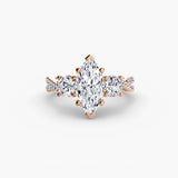 TRILOGIA – Marquise Cut Pavé Three-Stone Ring Setting in Rose Gold | SARATTI