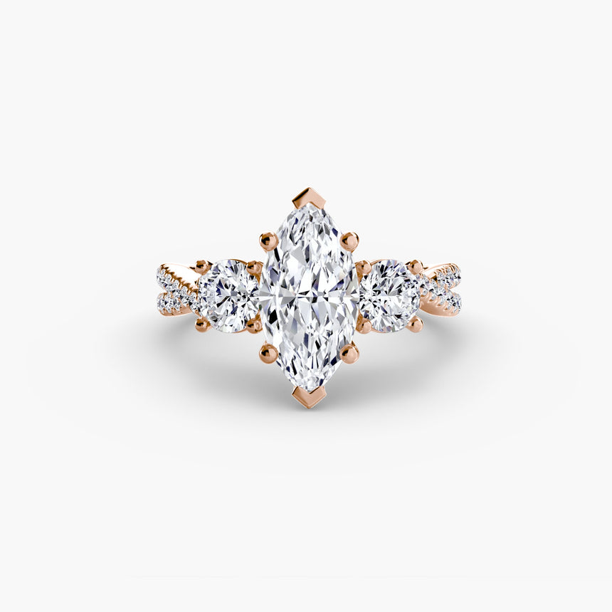 TRILOGIA – Marquise Cut Pavé Three-Stone Ring Setting in Rose Gold | SARATTI