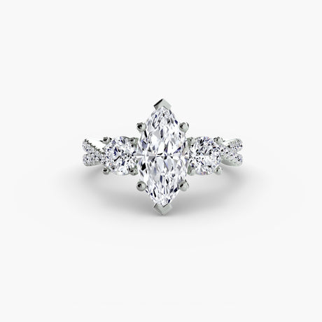 TRILOGIA – Marquise Cut Pavé Three-Stone Ring Setting in White Gold | SARATTI