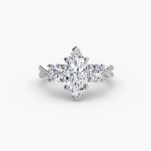 TRILOGIA – Marquise Cut Pavé Three-Stone Ring Setting in White Gold | SARATTI