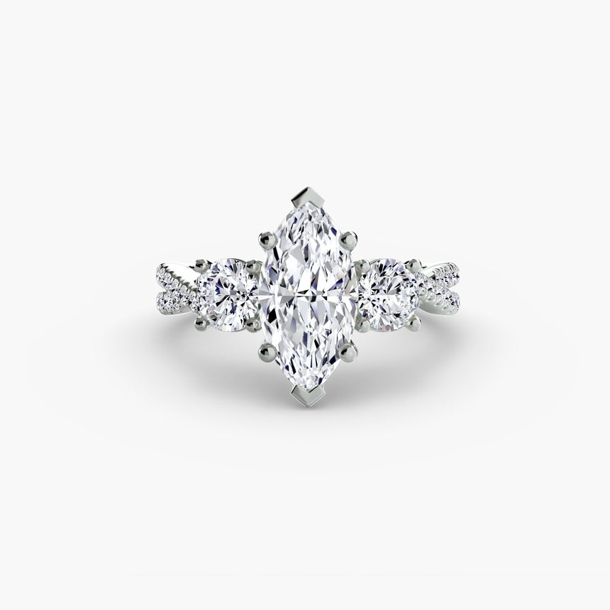 TRILOGIA – Marquise Cut Pavé Three-Stone Ring Setting in White Gold | SARATTI