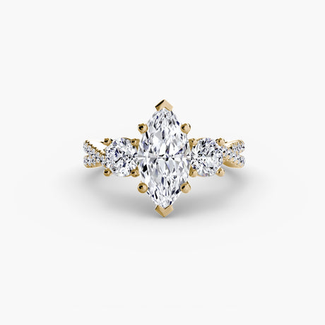 TRILOGIA – Marquise Cut Pavé Three-Stone Ring Setting in Yellow Gold | SARATTI