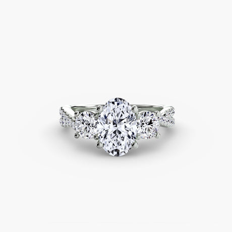 TRILOGIA Oval Cut pavé three-stone ring setting in White Gold | SARATTI