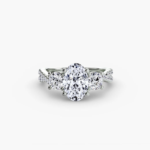 TRILOGIA Oval Cut pavé three-stone ring setting in White Gold | SARATTI